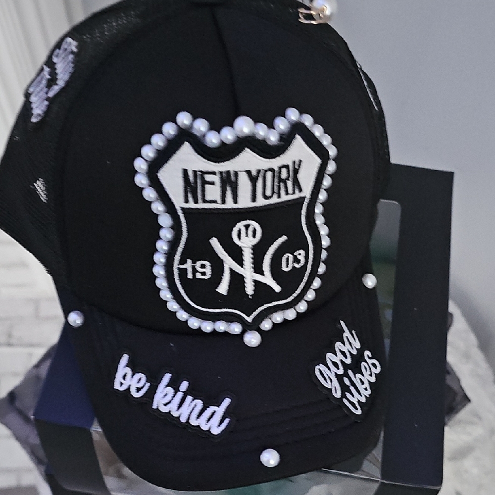 Black New York Embellished Cap